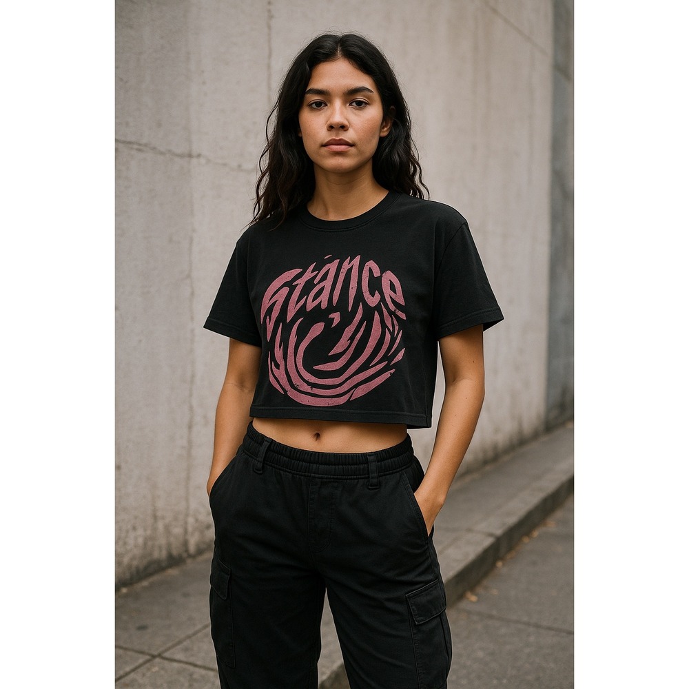 Stance The Crop T Women's Medium Black Pink Graphic Tee Shirt Limited‎ Edition